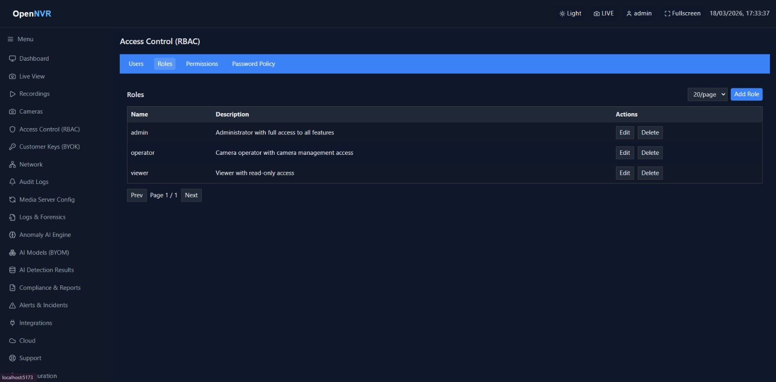 Users tab — user list with Add User